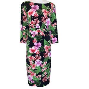MELROSE Black Floral 3/4-Sleeve Straight Shealth Floral Dress Plus-size 18W